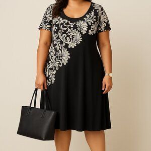 Tiana B. Black & Cream Floral A-Line Dress – Women’s Plus 20W – NWT $102